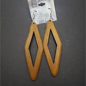 Brown wood diamond shape boho earrings long dangling earrings